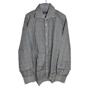 Thomas Dean Men's Blue Green White Button Up Cotton Flip-Cuff Shirt Sz Medium M